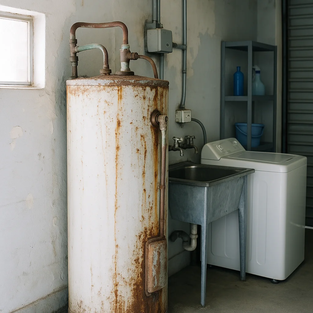 Old corroded hot water tank