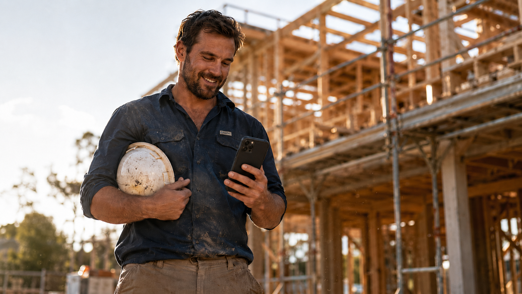 TradesPro job inbox on a phone