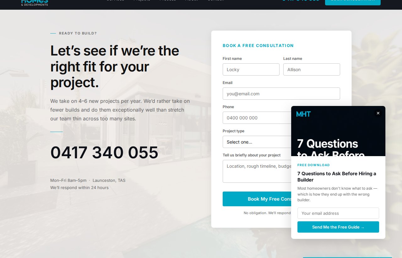 Contact section with form and phone
